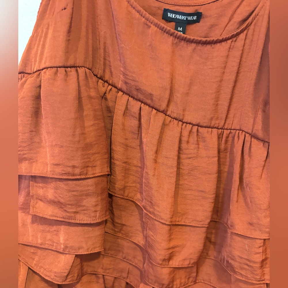 Who What Wear Tiered Ruffle Adjustable Strap Rust Tank Top Women's Medium - Picture 4 of 5